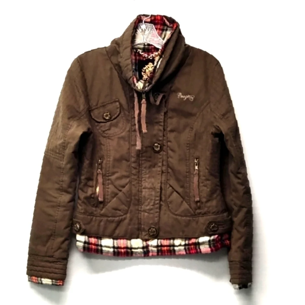 Coogi Brown Quilted Jacket w/ Plaid Lining – Size S